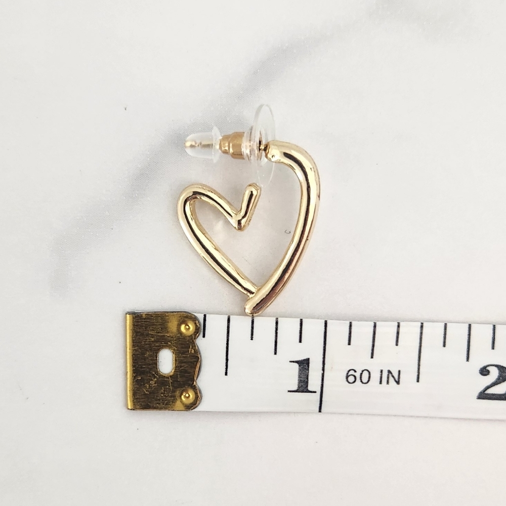 Gold Open Heart Hoop Earrings Modern Abstract Chunky Statement - Picture 9 of 9
